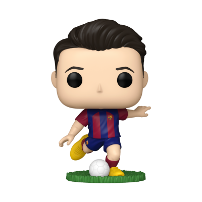Figura Funko Pop de jogador de futebol do FC Barcelona com bola.