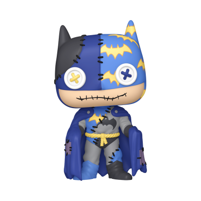 Figura de vinil estilo Funko Pop de super-herói com máscara azul e preta e capa azul