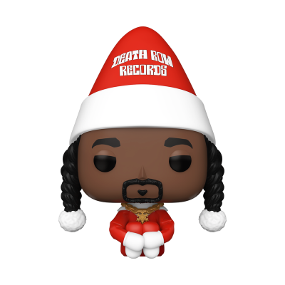 Figura colecionável Funko Pop com fato de Pai Natal e gorro vermelho com texto DEATH ROW RECORDS