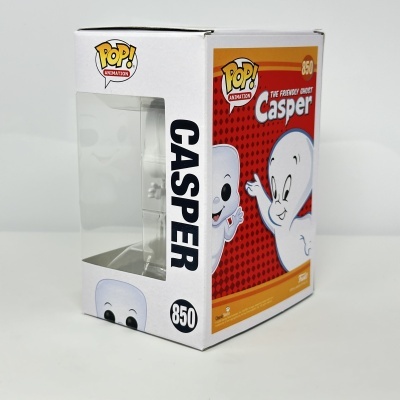 Embalagem Funko Pop do Casper branco em fundo vermelho e branco
