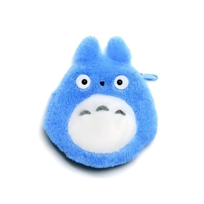 Bolsa de pelúcia azul com rosto e orelhas, fecho zip