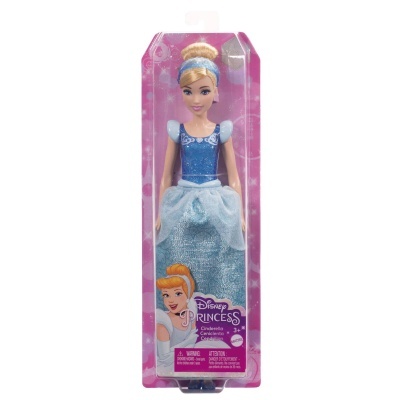 Boneca Disney Princesas Cinderela com vestido azul em embalagem rosa