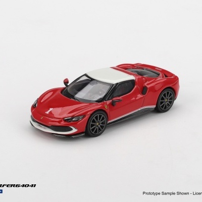 Miniatura de carro desportivo vermelho com tejadilho branco e rodas pretas