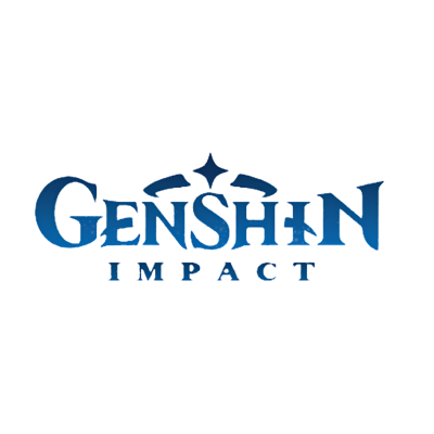 Logotipo azul do videojogo Genshin Impact sobre fundo branco