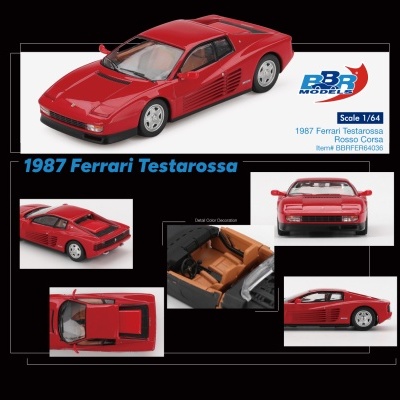 Miniatura Ferrari Testarossa 1987 vermelho com interior castanho
