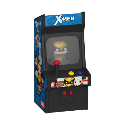 Mini arcade X-Men com personagens coloridos e joystick