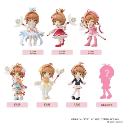 Sete figuras de ação anime com roupas coloridas e varinhas mágicas