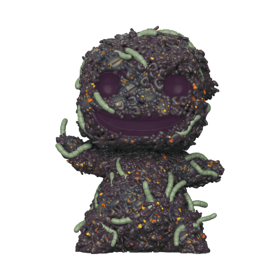 Boneco assustador coberto de insetos verdes tipo larvas