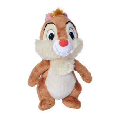 Pelúcia de esquilo castanho e bege com nariz vermelho e olhos grandes.