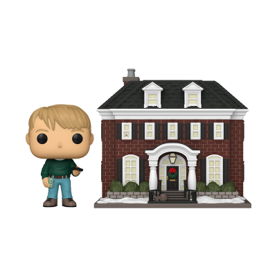 Figura Funko Pop de homem loiro com casa de tijolo vermelho