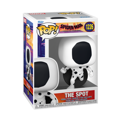 Figura Funko Pop! de The Spot Spider-Man branco com pintas pretas na caixa