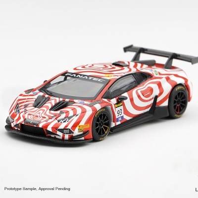 Miniatura de carro de corrida em escala com padrão vermelho e branco e número 93