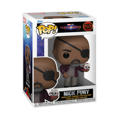 Figura Funko Pop! Nick Fury da coleção The Marvels em caixa