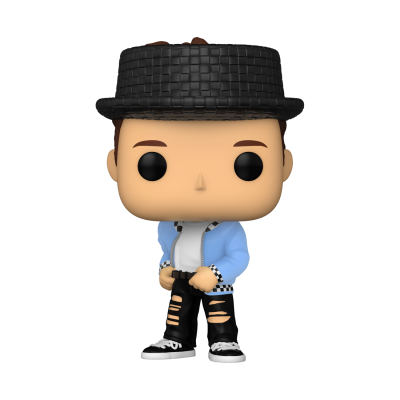 Figura Funko Pop com casaco azul, calças rasgadas e chapéu preto