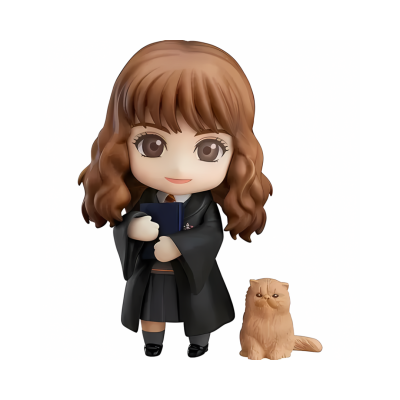 Figura de vinil de personagem com capa preta e gato castanho