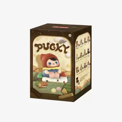 Caixa de brinquedo Pucky com boneco e texto Pucky
