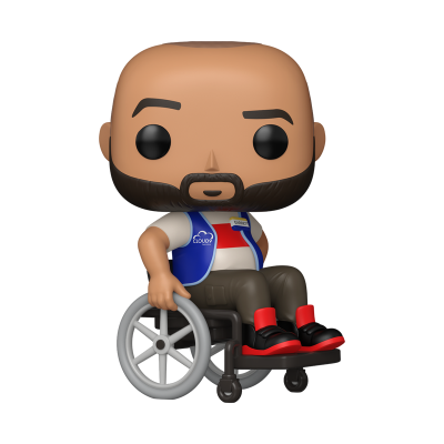 Figura Funko Pop de homem careca com barba e cadeira de rodas