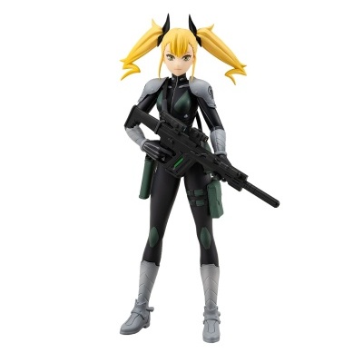 Figura anime com fato preto e cinzento e arma preta.