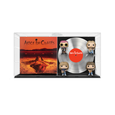 Conjunto Alice In Chains com disco de vinil prateado e quatro bonecos Funko Pop