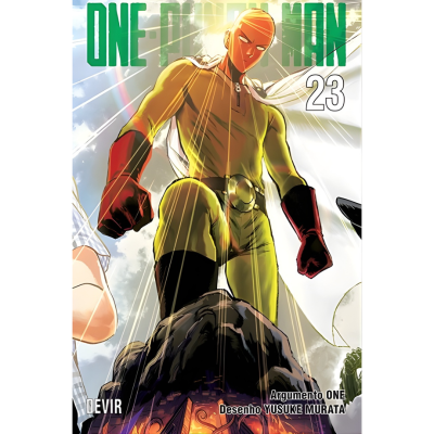 Capa do manga One Punch Man volume 23 com personagem de fato amarelo e luvas vermelhas