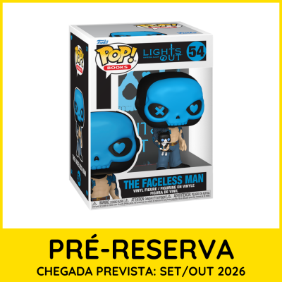 Caixa Funko Pop! com figura The Faceless Man de vinil azul e preto.