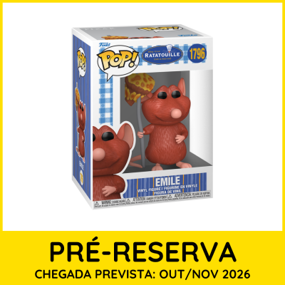 Figura Funko Pop Emile Ratatouille na caixa original com fundo branco e amarelo