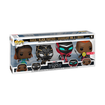 Conjunto de figuras POP! Black Panther Wakanda Forever com Nakia, Black Panther, Ironheart MK 2 e Okoye