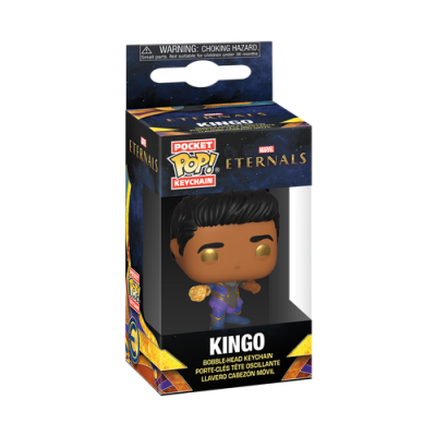 Chaveiro Funko Pop Pocket Kingo da Marvel Eternals, figura estilizada dentro de caixa