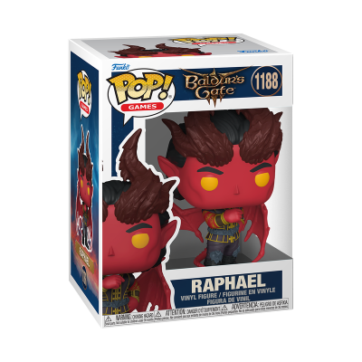 Funko Pop de vinil Raphael de Baldurs Gate na caixa.