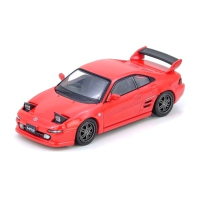 Miniatura de carro desportivo vermelho com spoiler e placa MR2