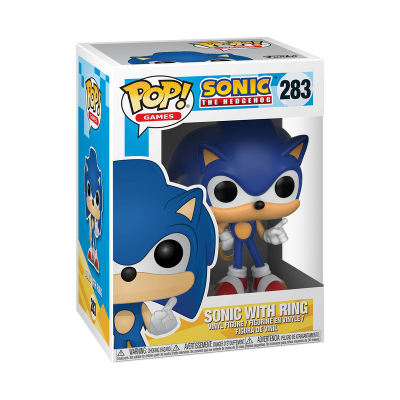 Figura Funko Pop do Sonic azul na caixa com janela transparente