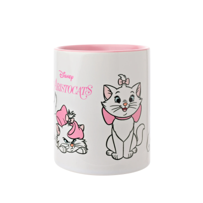 Caneca branca com personagens Disney Aristocats e interior rosa