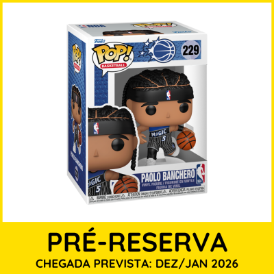 Funko Pop! de Paolo Banchero com bola de basquete em caixa azul e branca NBA número 229