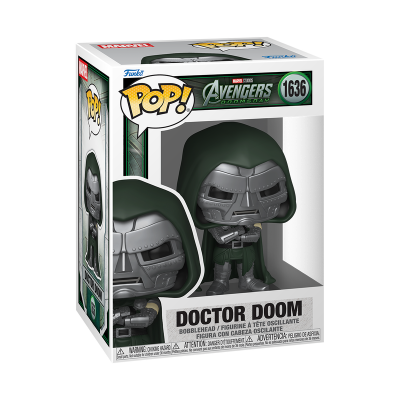 Boneco Funko Pop! Doctor Doom com máscara metálica e capuz verde escuro na caixa
