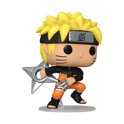 Figura Funko Pop de Naruto Uzumaki com cabelo amarelo e roupa preta e laranja