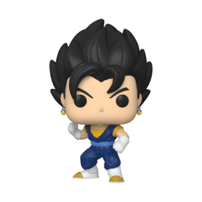Funko Pop de personagem de anime com cabelo preto espetado e roupa azul e amarela