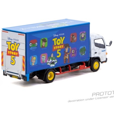Modelo de camião Toy Story 5 azul e branco com rodas amarelas
