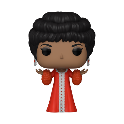 Figura Funko Pop com vestido vermelho e cabelo preto estilizado
