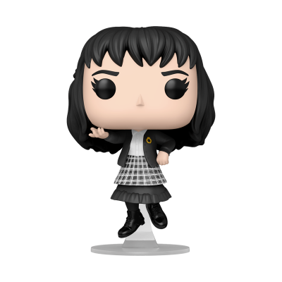 Figura Funko Pop de personagem com cabelo preto e roupa preta e branca