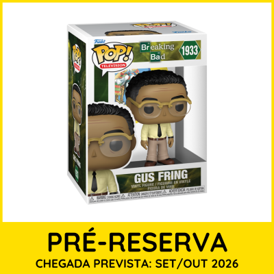 Funko Pop! vinil Gus Fring de Breaking Bad em caixa com indicação de pré-reserva