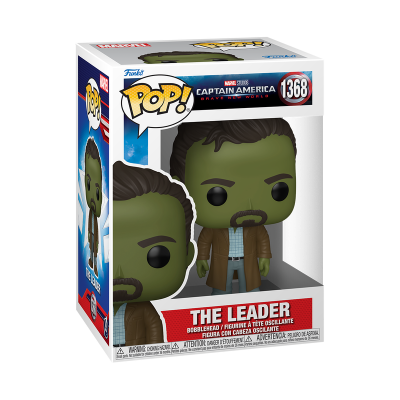 Figura Funko Pop The Leader no estojo, pele verde, cabelo preto, casaco castanho.