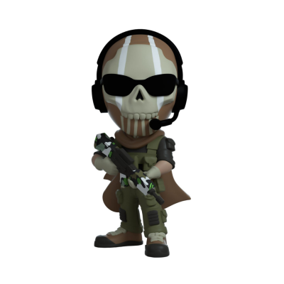 Figura de ação estilo chibi de soldado com capacete caveira e roupa militar