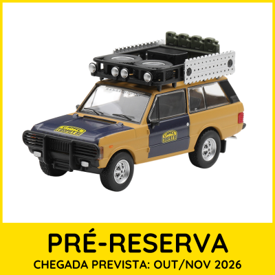 Miniatura carrinha aventura azul e castanha com acessórios no tejadilho e etiquetas CAMEL TROPHY 81