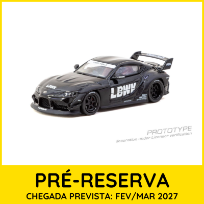 Miniatura de carro desportivo preto com letras LBWK e asa traseira grande