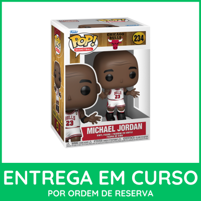 Figura Funko Pop Michael Jordan Chicago Bulls na caixa branca com detalhes vermelhos e pretos