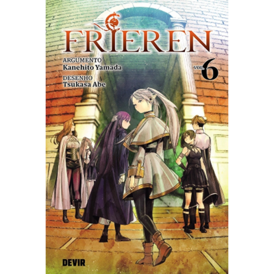 Capa manga FRIEREN VOL. 6 personagens em frente a portal de pedra