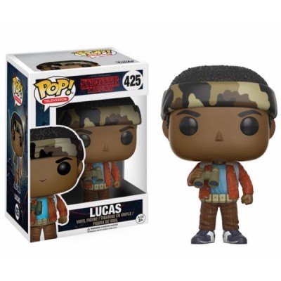 Funko Pop! vinil Lucas de Stranger Things com bandana camuflada e casaco vermelho