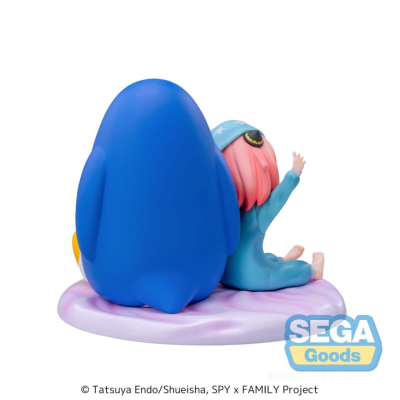 Figura colecionável personagem cabelo rosa e criatura azul sentadas base lilás