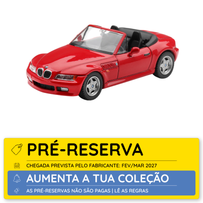 Miniatura de carro desportivo descapotável BMW vermelho com etiquetas de pré-reserva