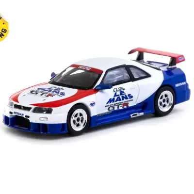 Carro miniatura Nissan GT-R Le Mans em vermelho, branco e azul
